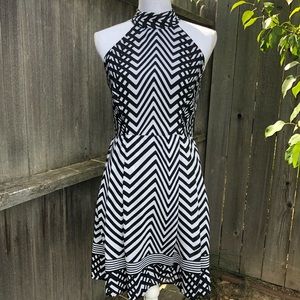 B. Smart Black and White Geometric Halter Dress